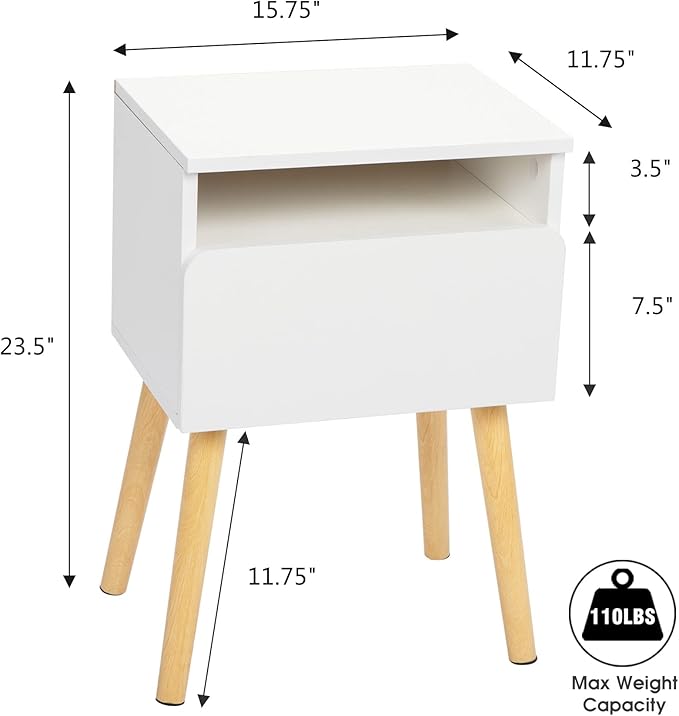 NIGHTSTANDS: Set of 2 Night Tables with Wood Legs