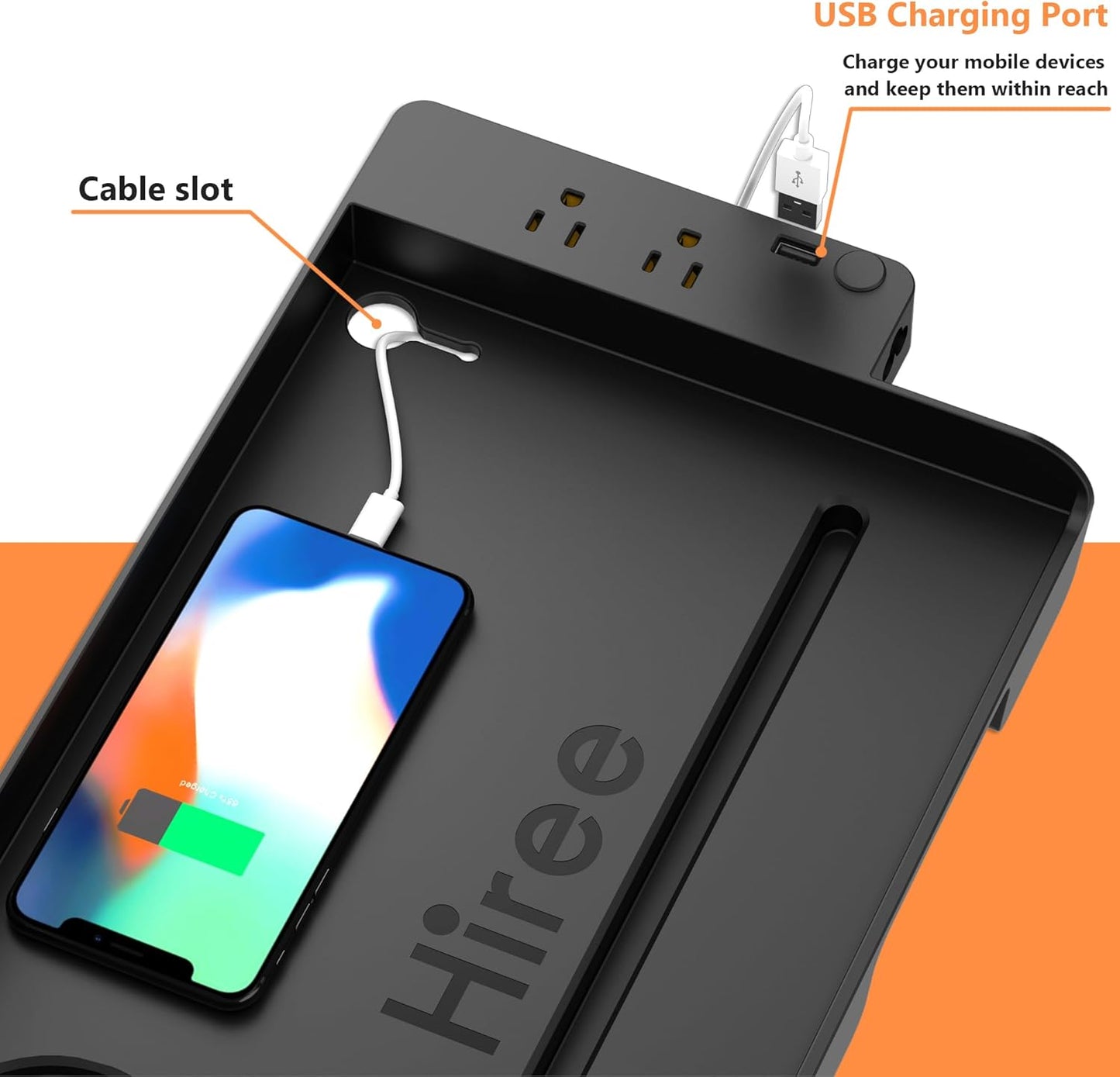 Clip on charging bedside shelf for dorm bed