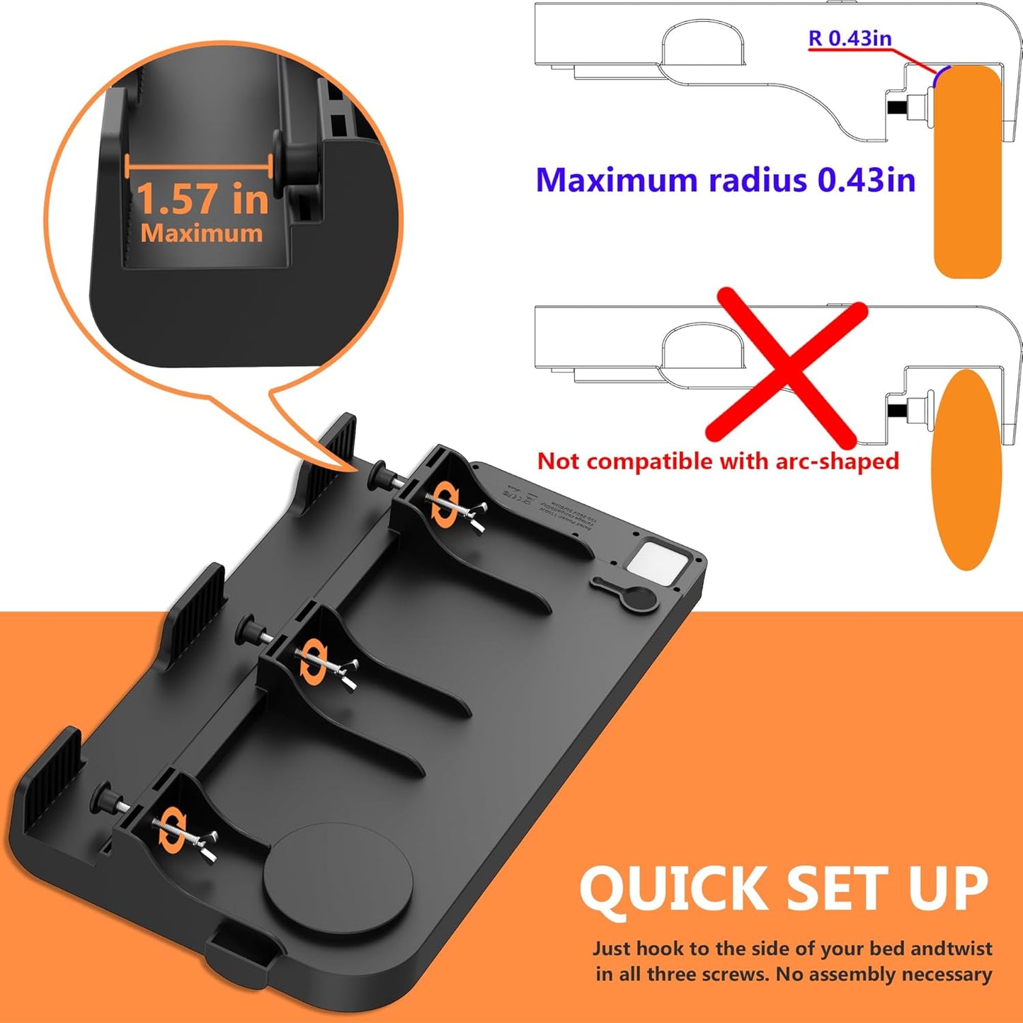 Clip on charging bedside shelf for dorm bed