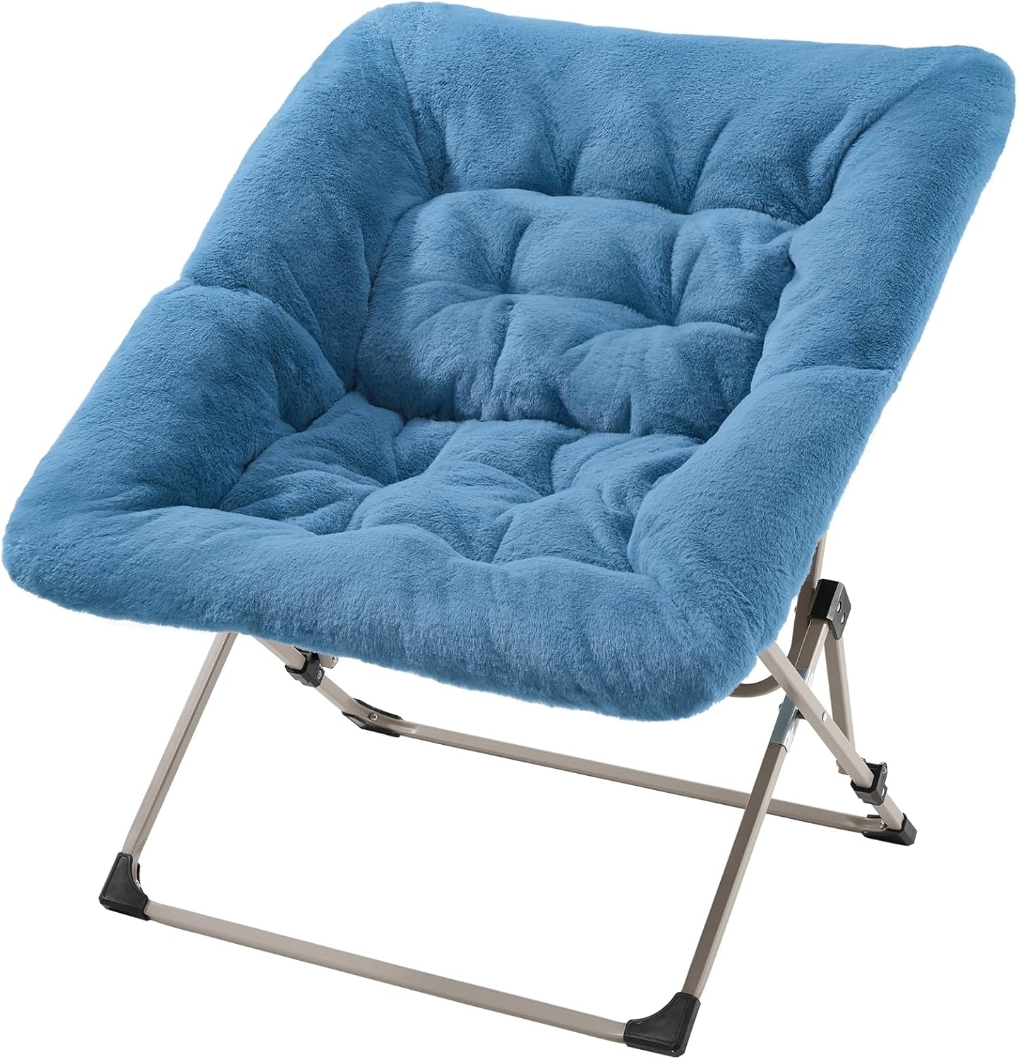 Plush foldable black butterfly chair with cushioned seat and metal base perfect for dorm living.