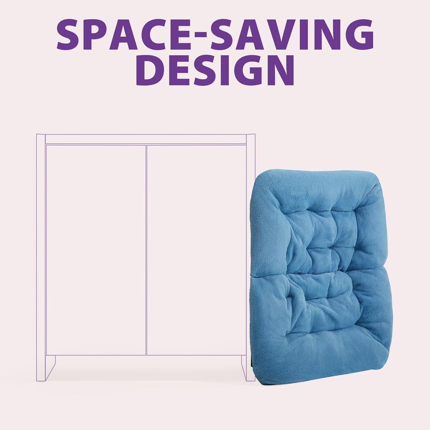 Plush foldable blue butterfly chair with cushioned seat and metal base perfect for dorm living.