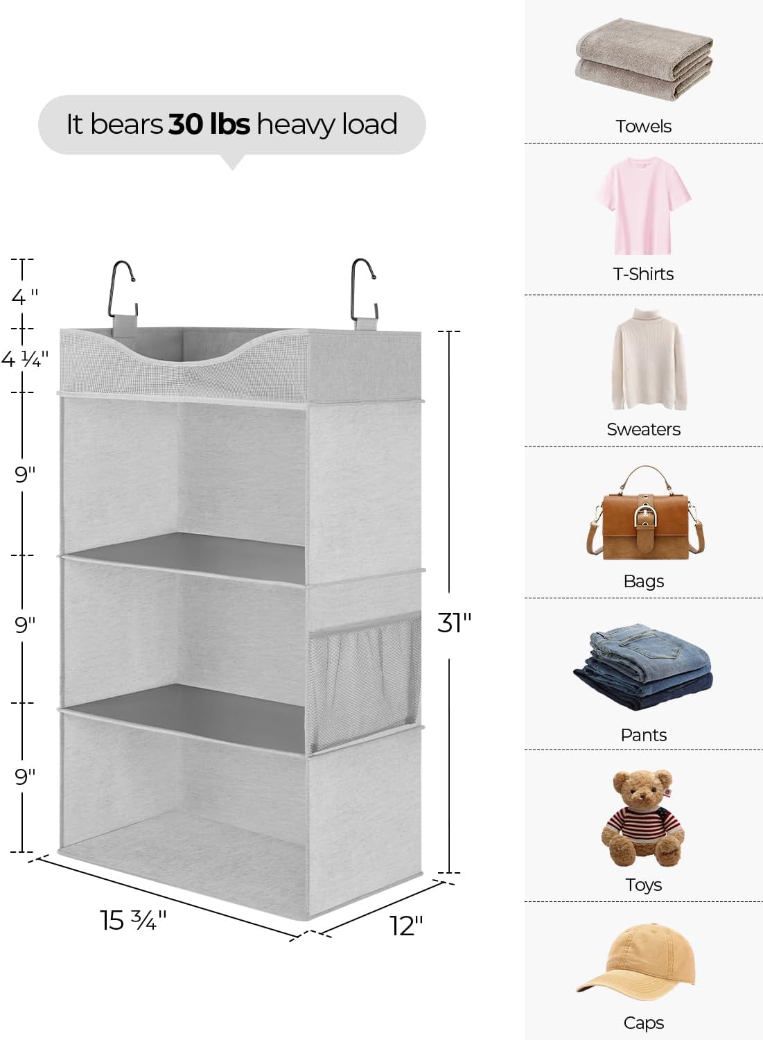 HANGING SHELVES: 3 Shelf Organizer