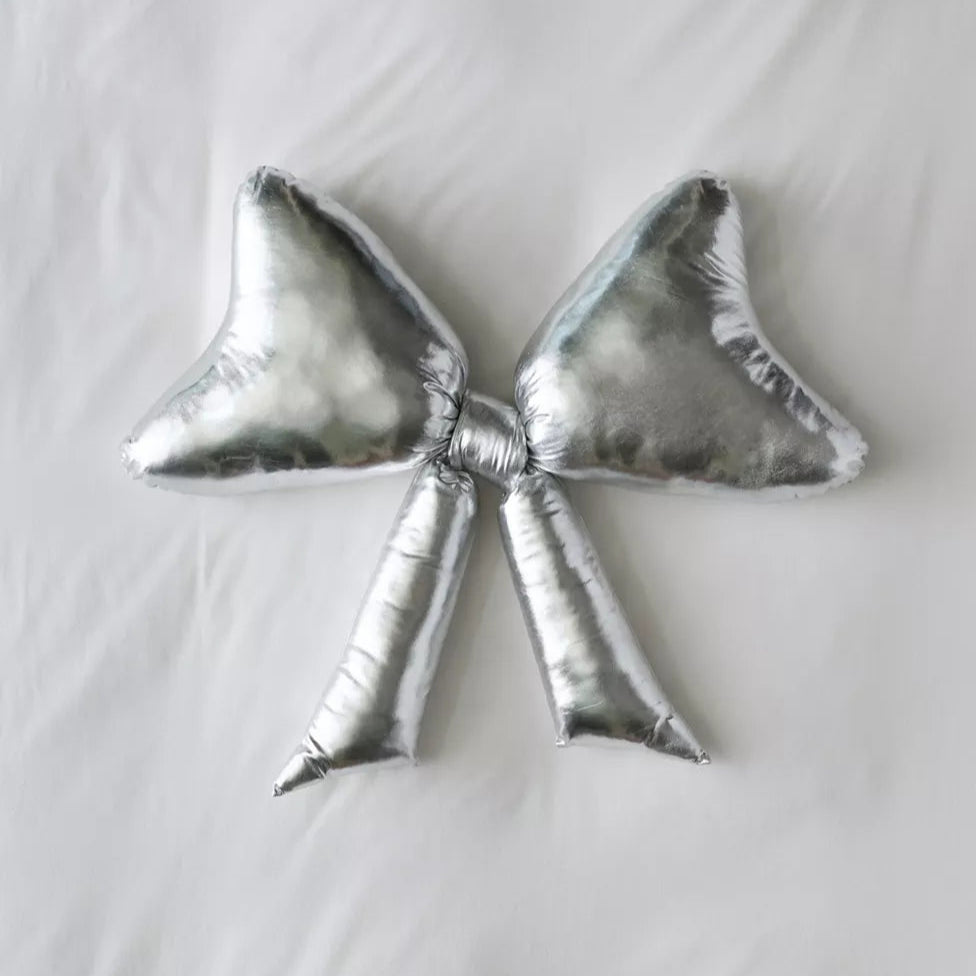 silver dorm bow throw pillow