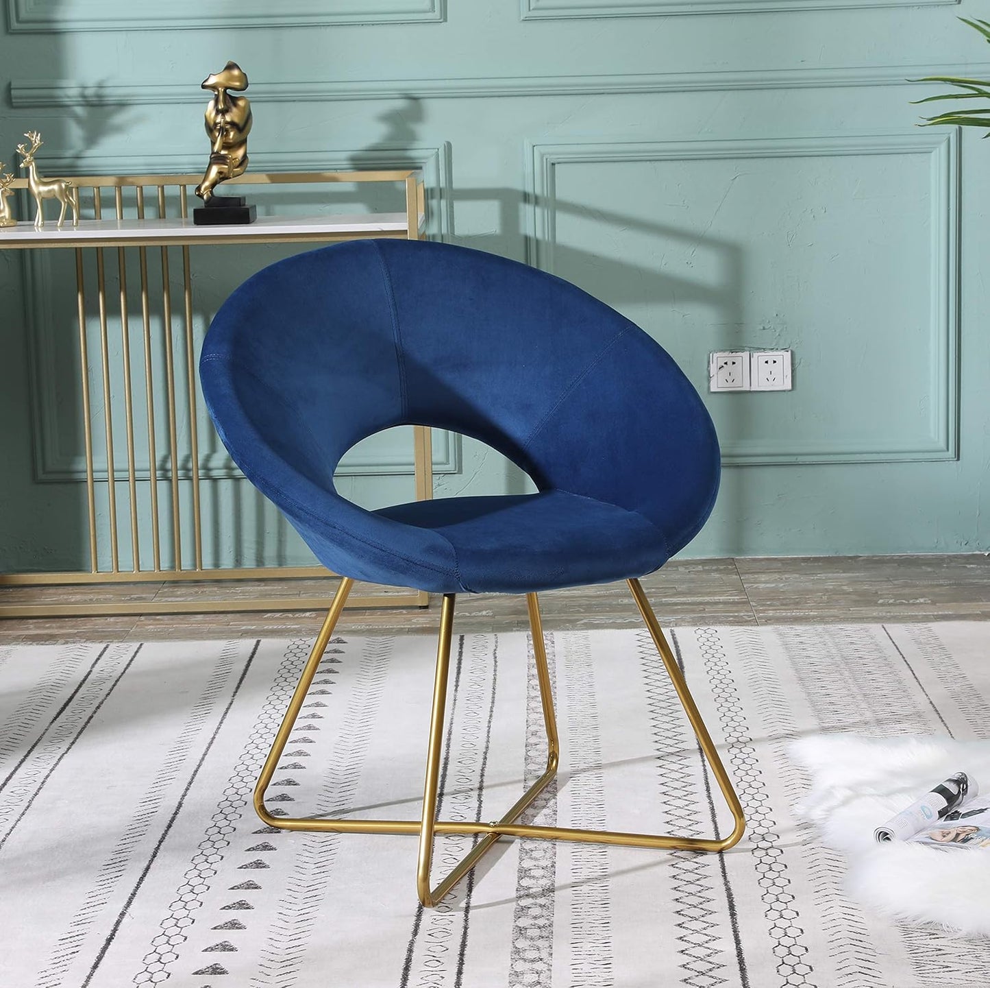 wing-back dorm accent chair in blue velvet