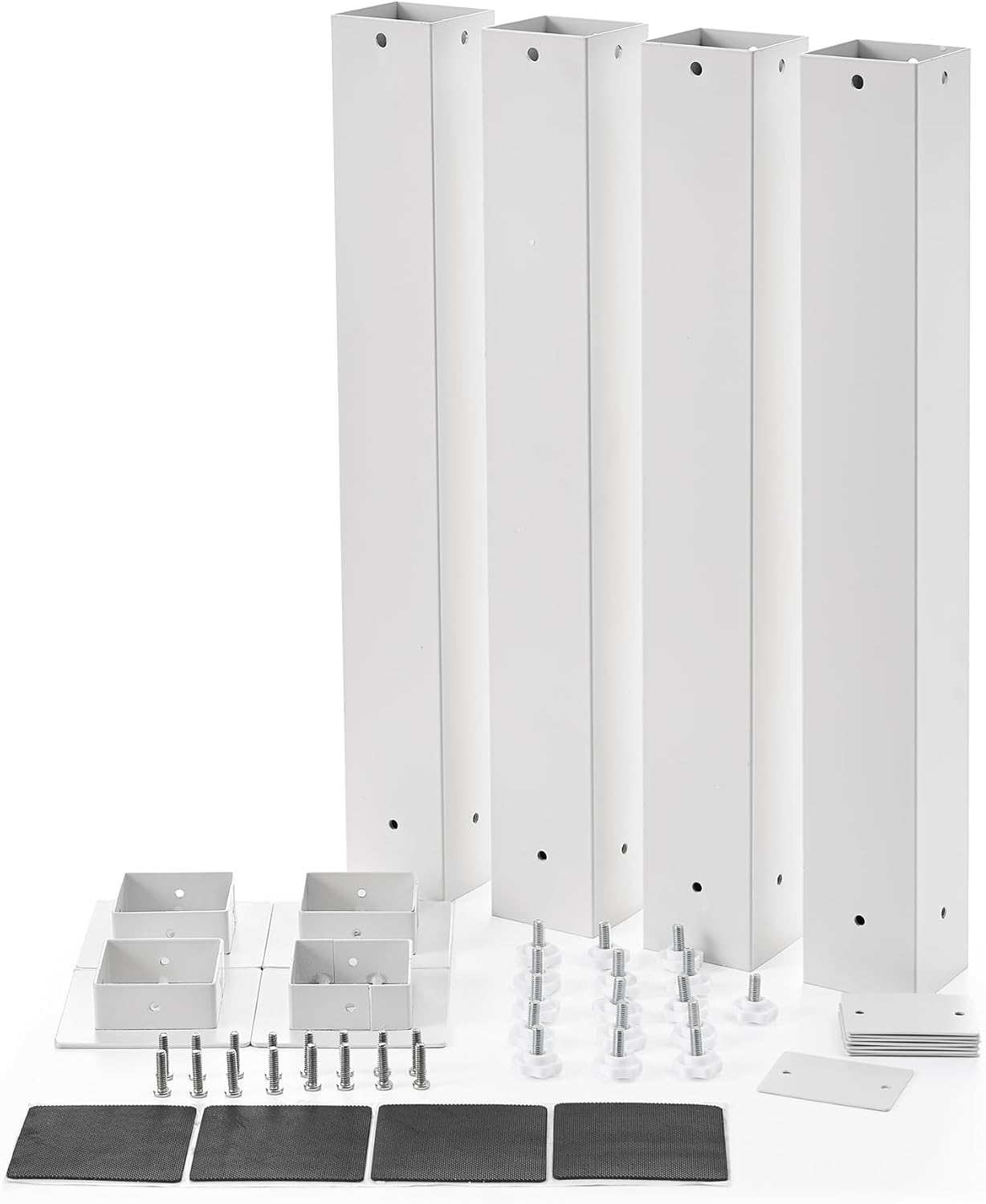 White metal risers for twin XL bed to allow for storage bins and drawers underneath