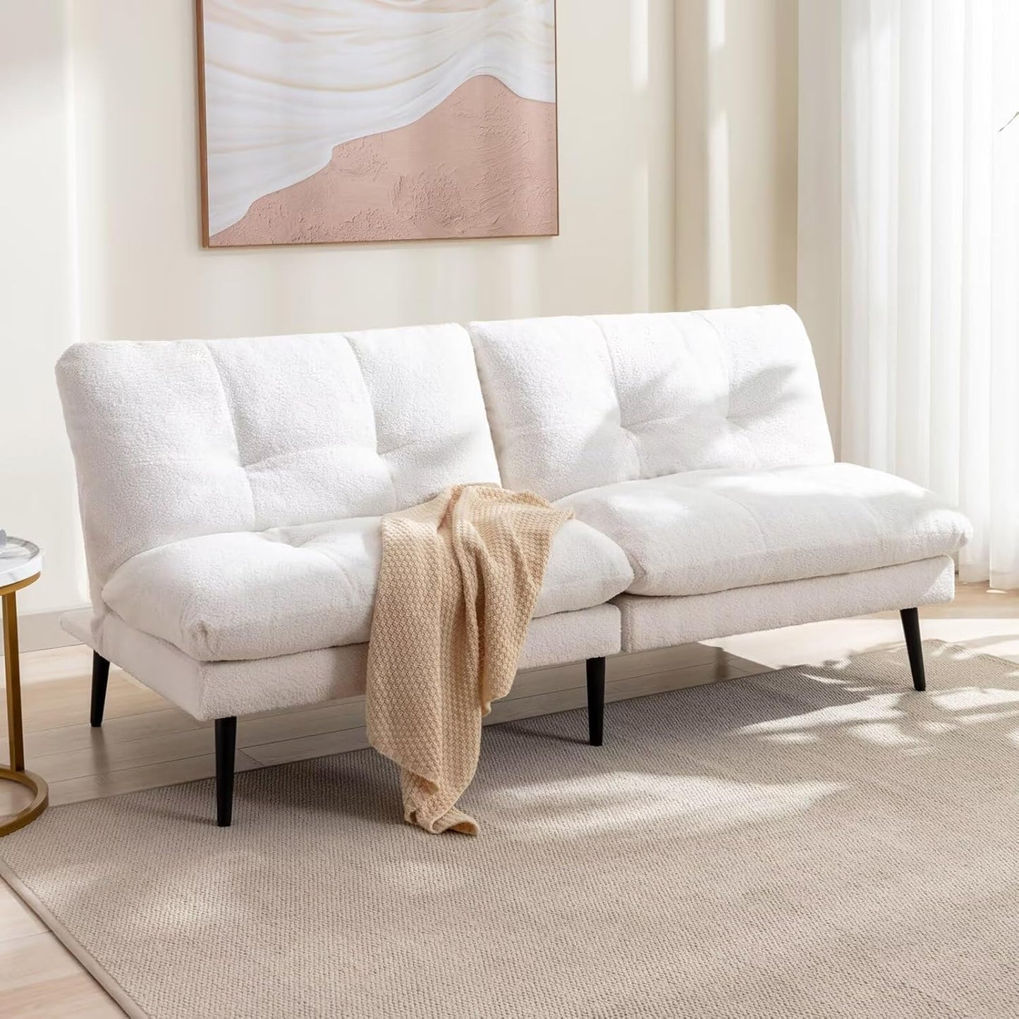 Dorm space saving sleeper tufted couch