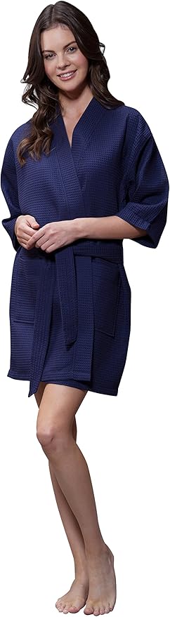 dorm waffle robe for women in navy