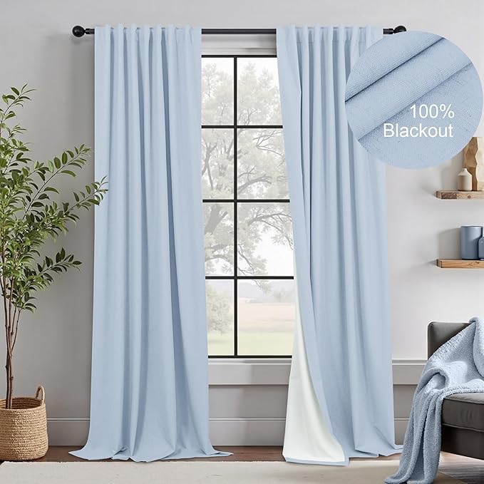 Light blue blackout curtains dorm room