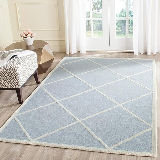 Light blue geometric rug for dorm room 