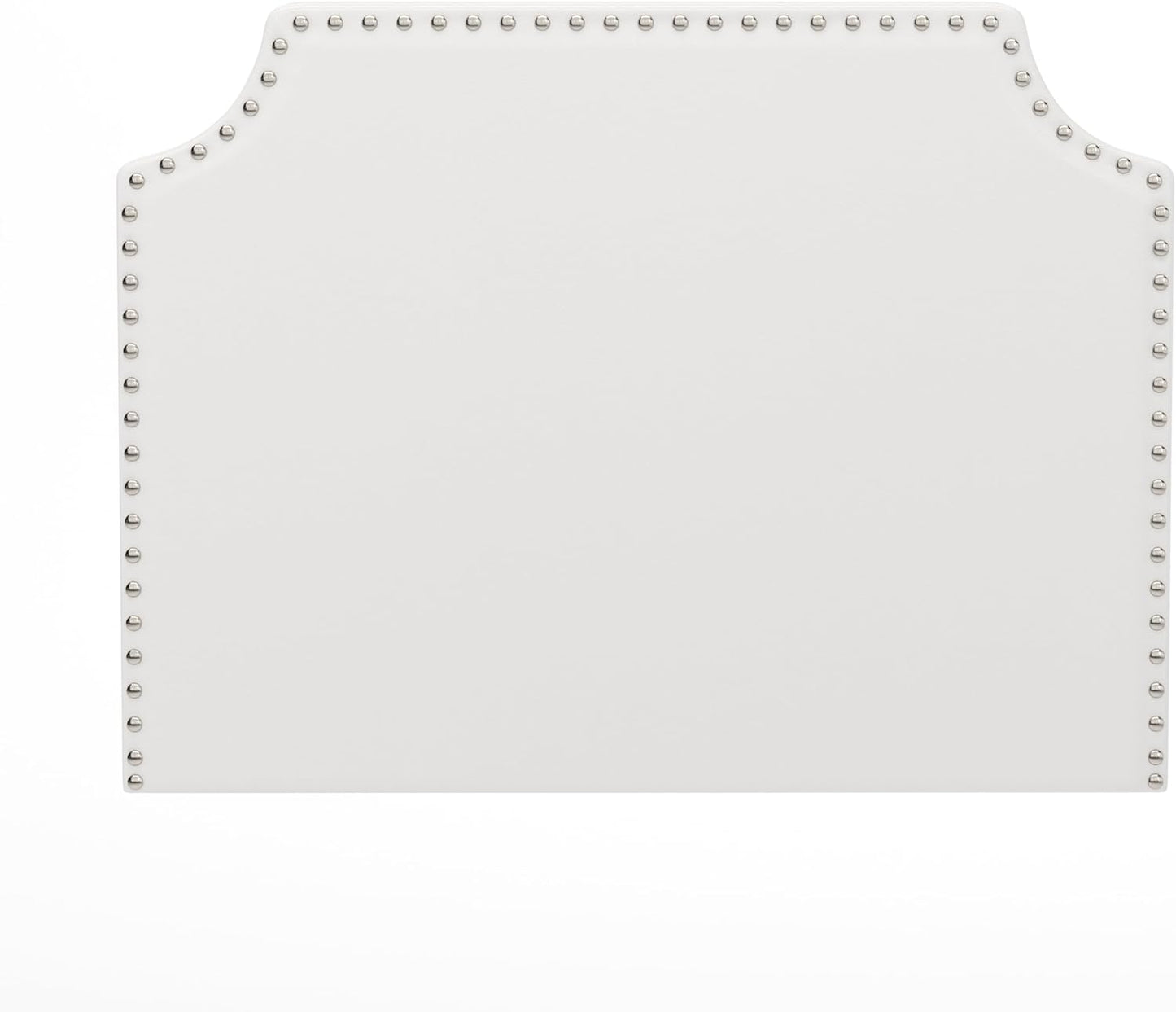 White studded upholstered headboard for twin dorm bed with measurements. 