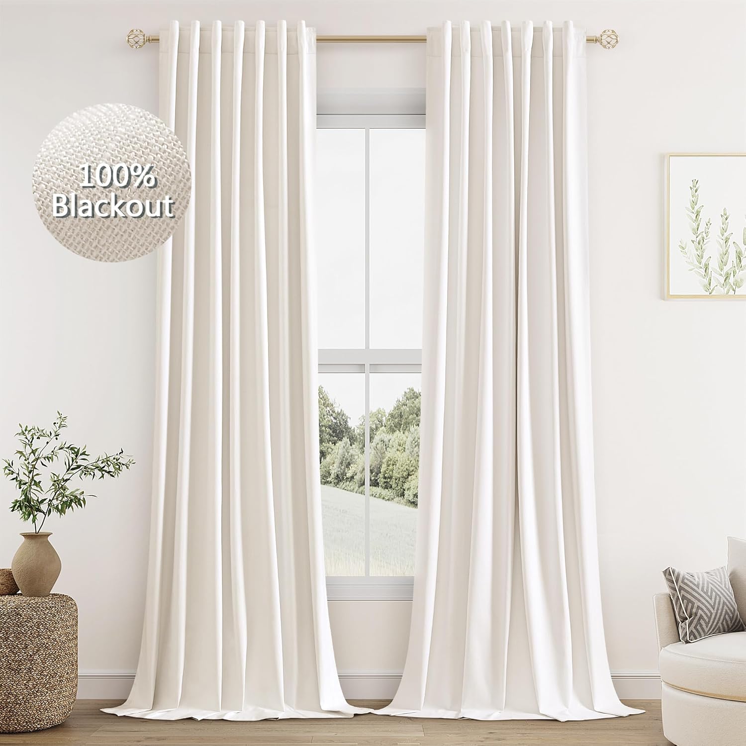 Long blackout dorm curtains in multiple colors hung on a tension rod for a college dorm room.