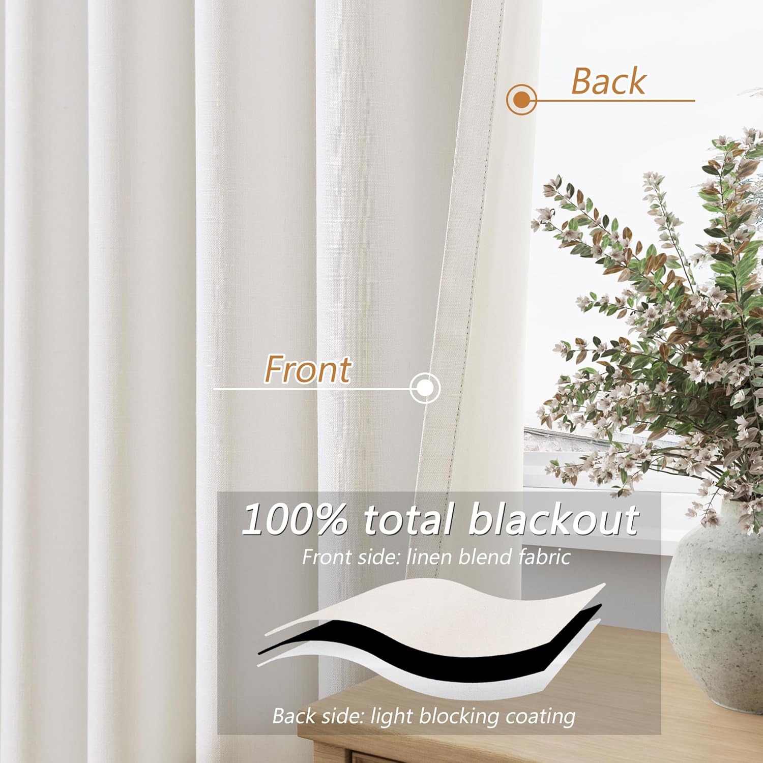 Long blackout dorm curtains for a college dorm room details.
