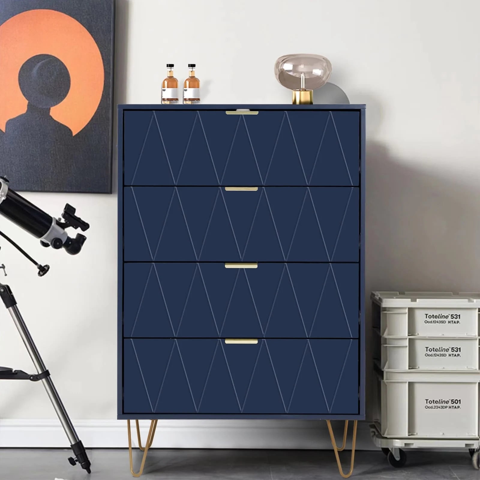 Chest of 4 drawers for dorm in navy