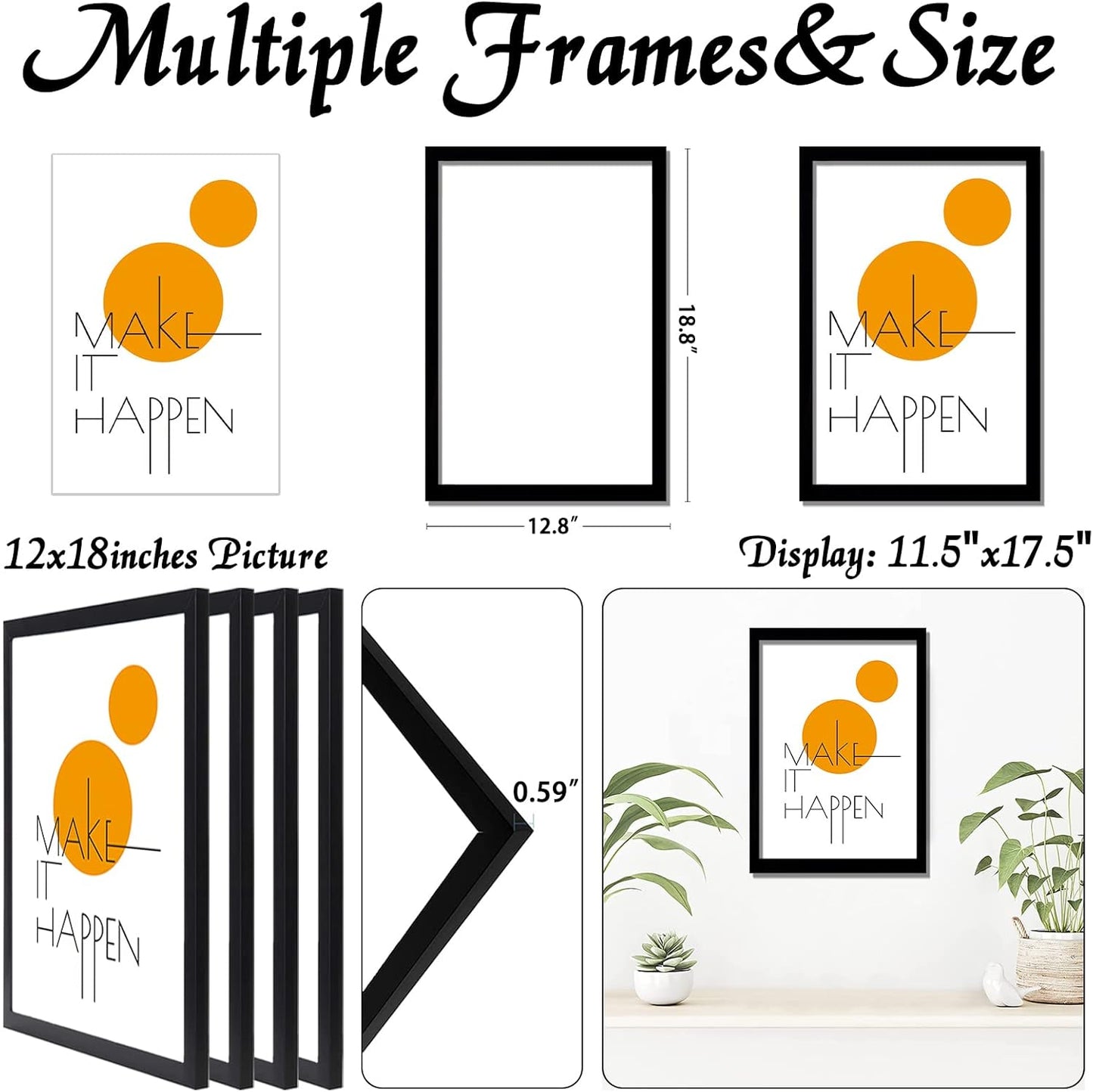 12 by 18 black dorm poster frames