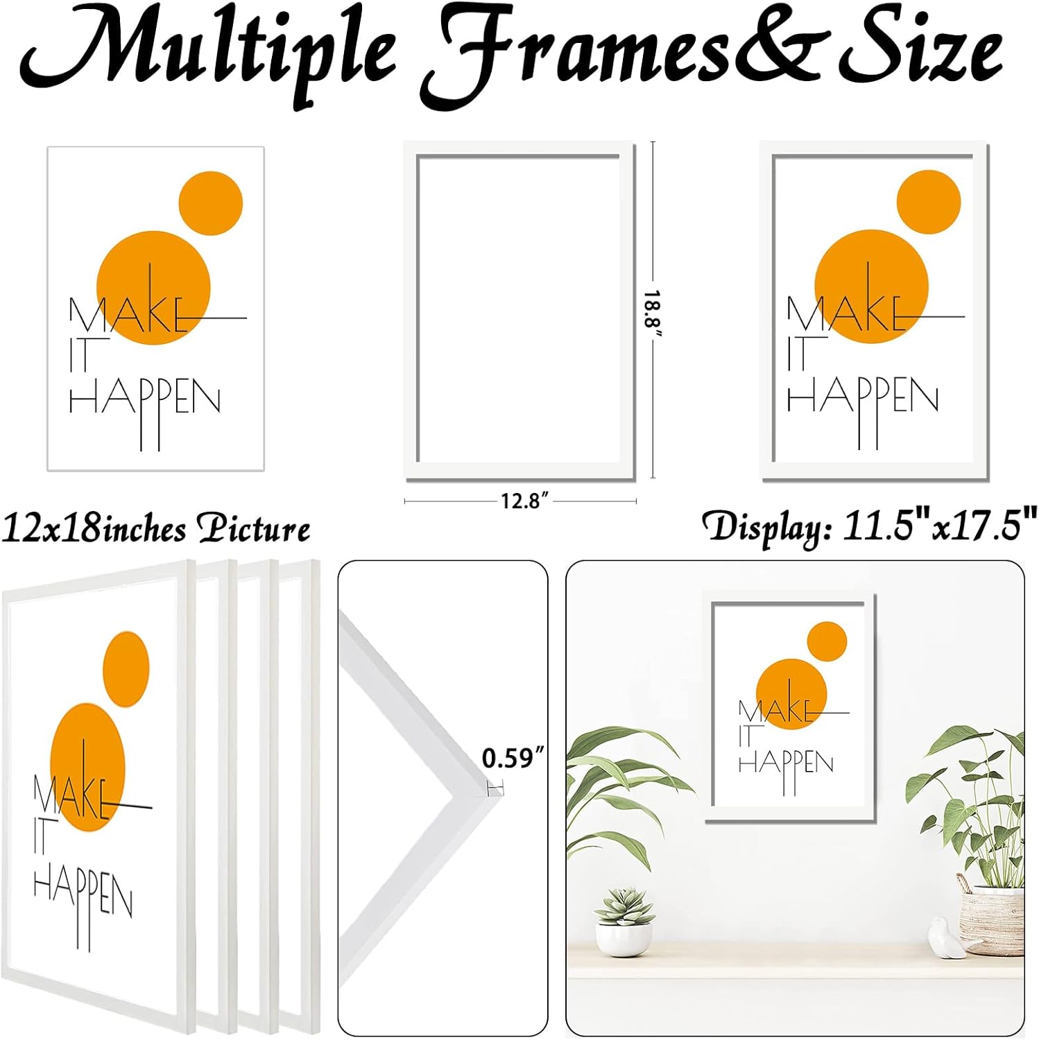 12 by 18 white dorm poster frames