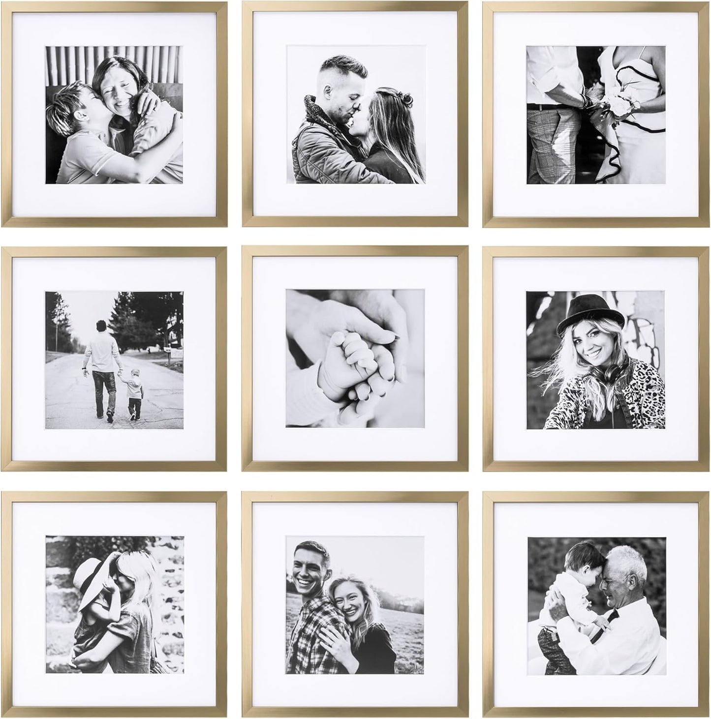 Set of 9 frames 12x12 in gold
