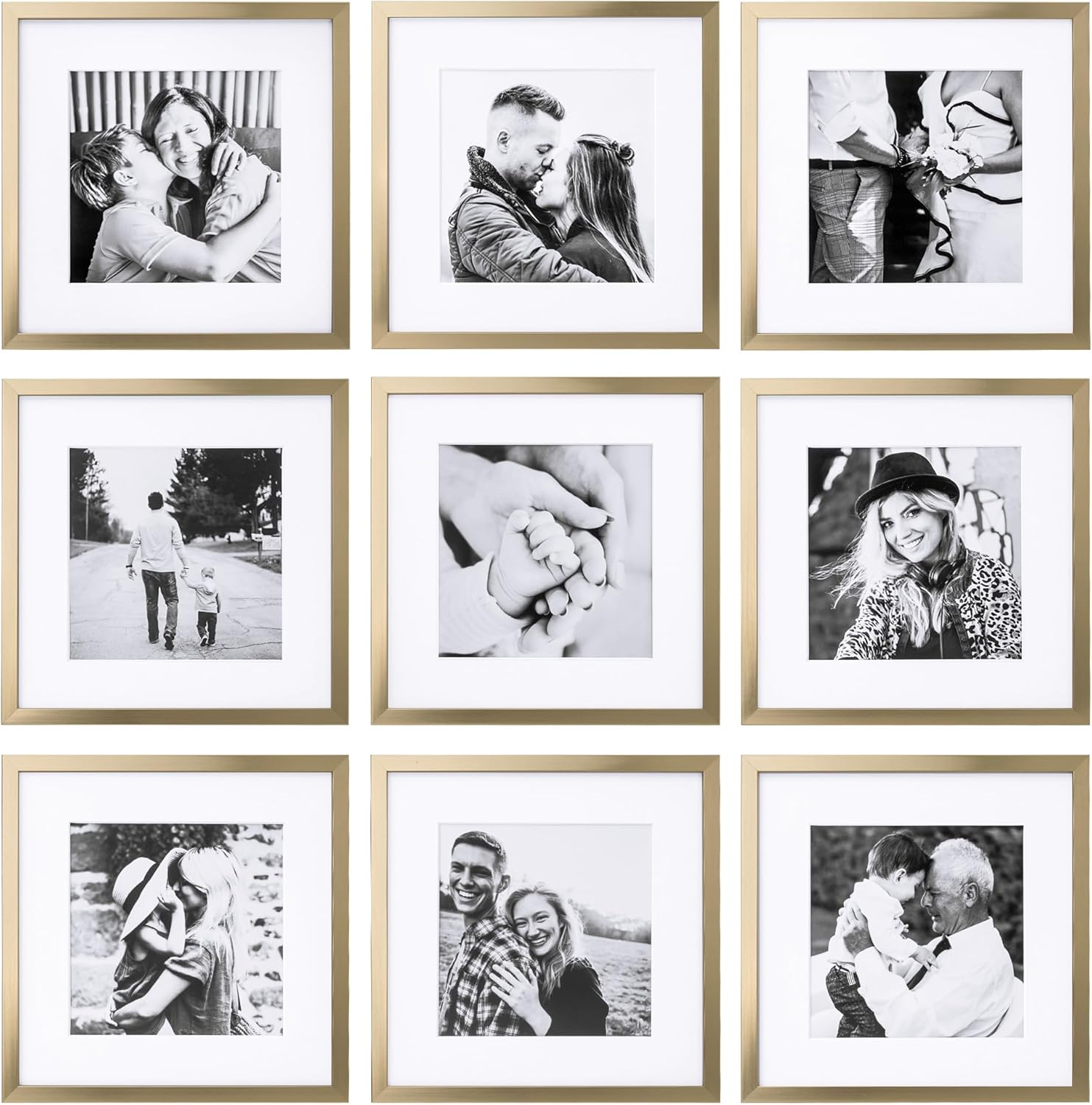Set of 9 frames 12x12 in gold