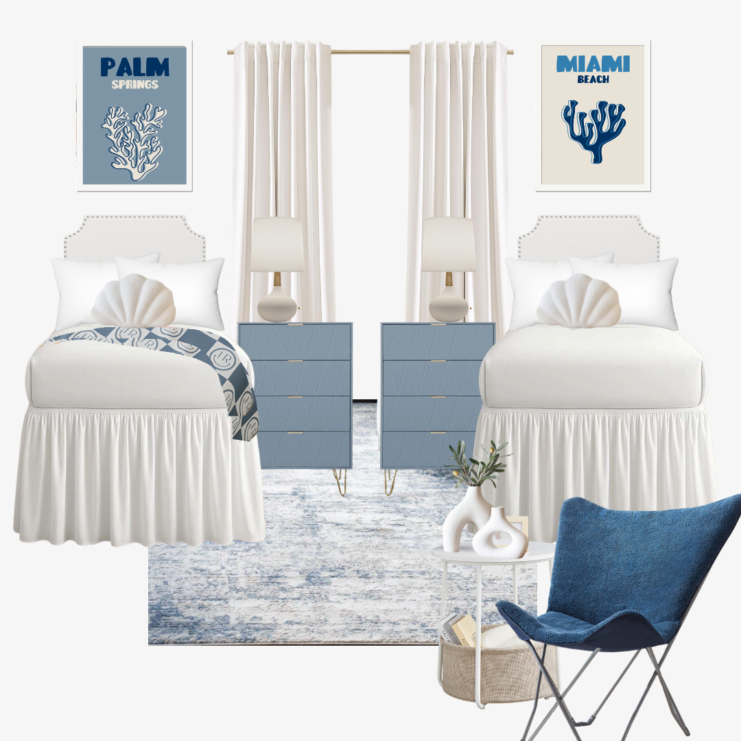Coastal dorm decor inspo shades of blue beachy