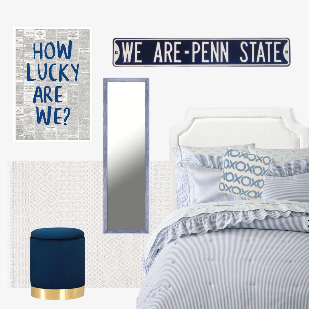 Collegiate blues dorm decor for Penn State