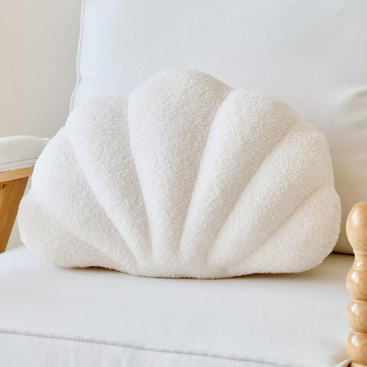 THROW PILLOW: Shaped Ivory Boucle Shell