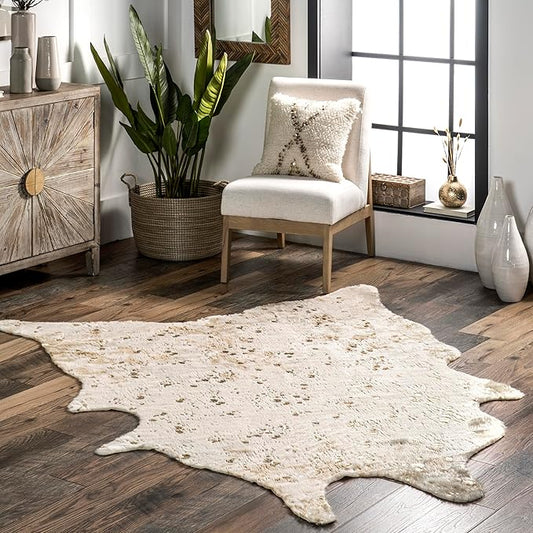 RUGS: Faux Animal Hide with Gold Accents