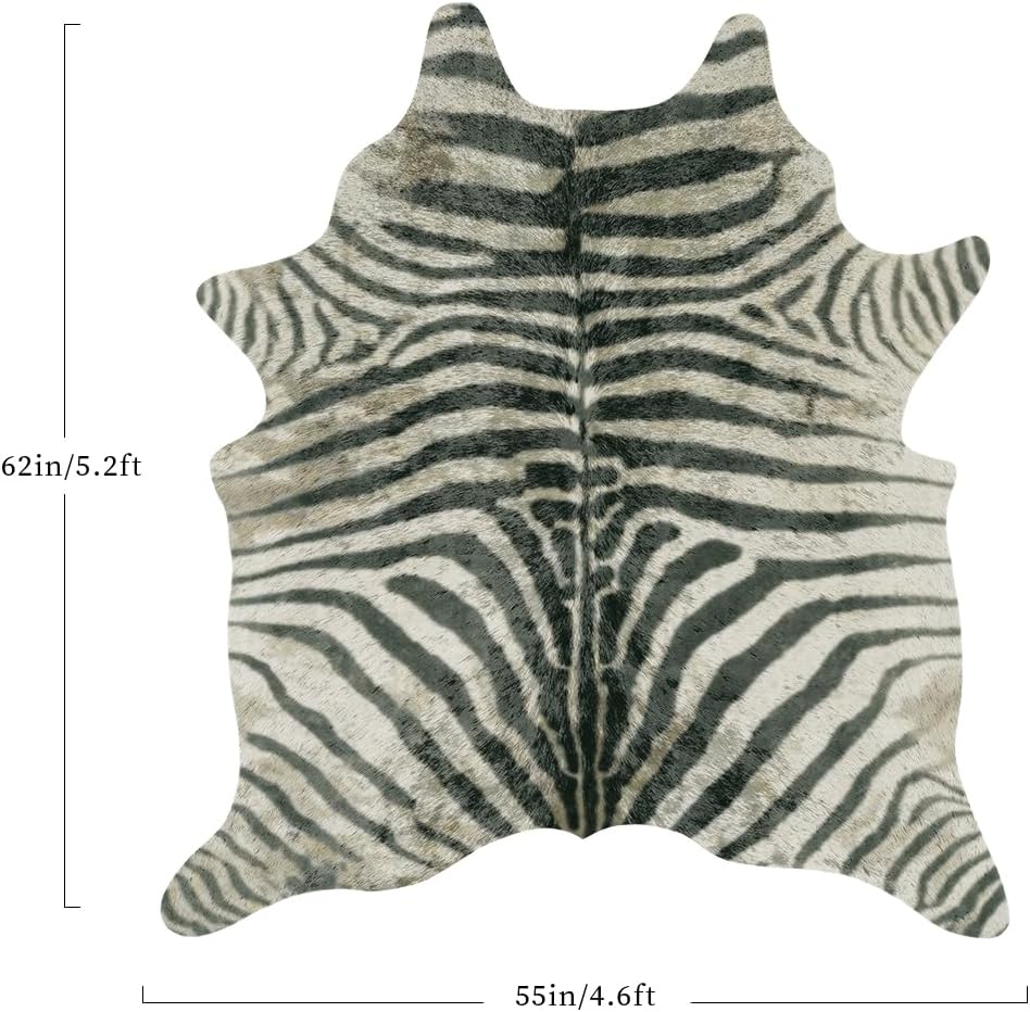 Faux zebra hide rug for dorm decor laid out with measurements.