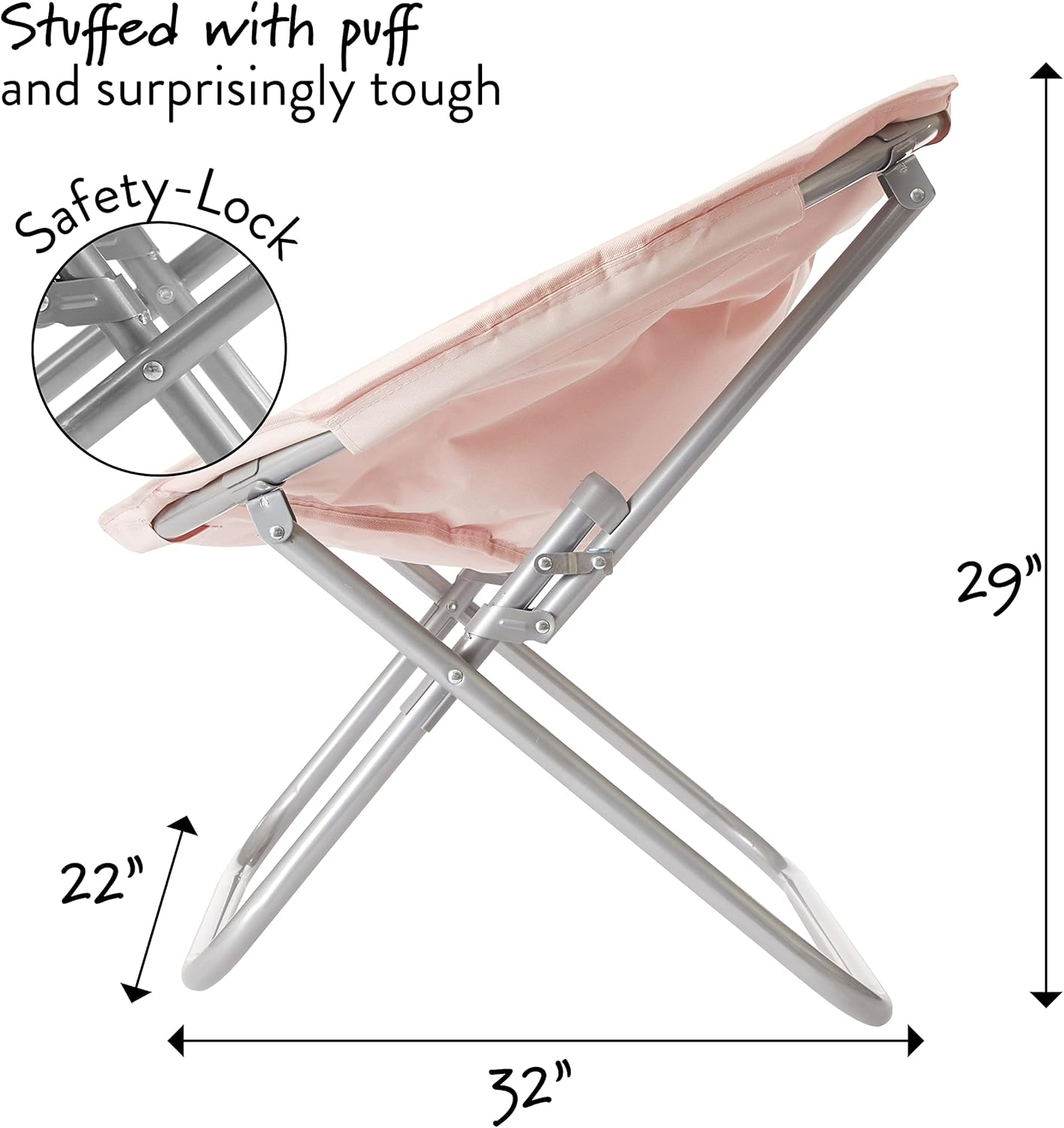 Blue aqua folding saucer chair for dorm with measurements