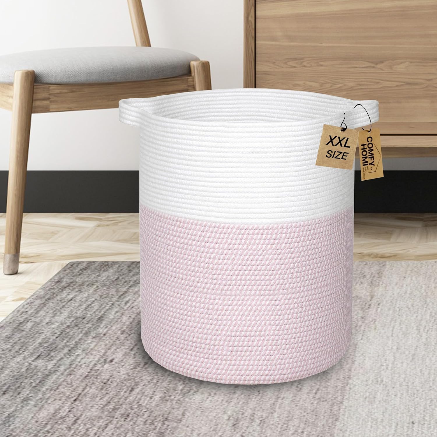 dorm laundry basket in pink