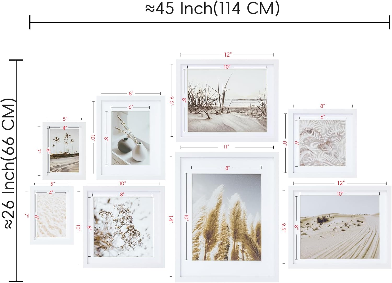 Dorm wall collage frames in white