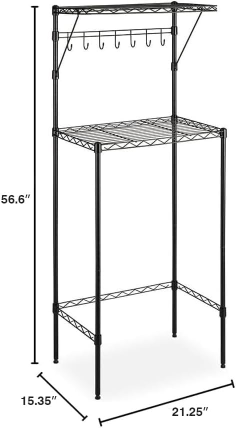 Black metal dorm kitchen rack with measurements.