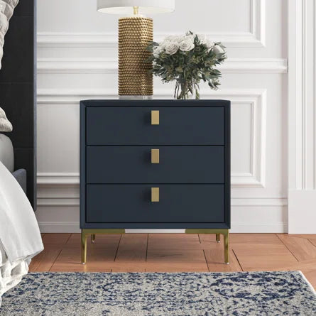 NIGHTSTAND: 3-Drawer Navy and Gold