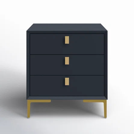 NIGHTSTAND: 3-Drawer Navy and Gold