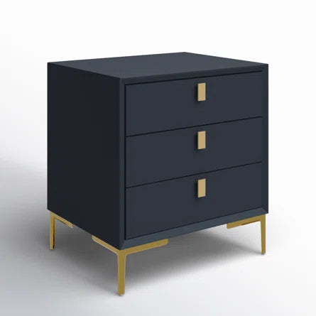 NIGHTSTAND: 3-Drawer Navy and Gold