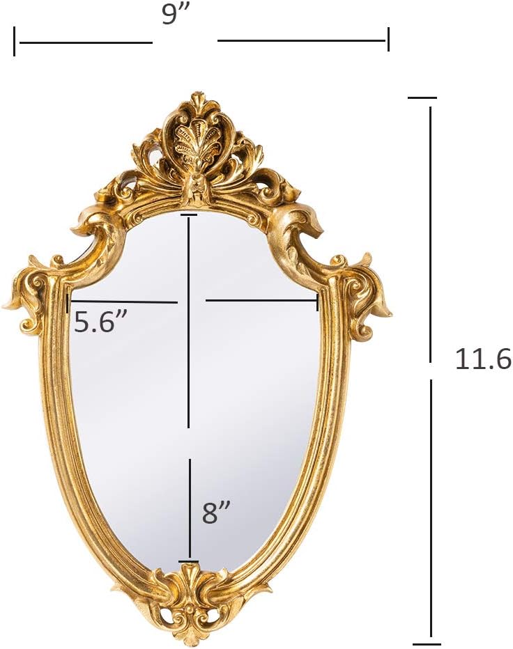Ornate gold wall mirror with baroque detailing, styled for glam dorm or vanity décor