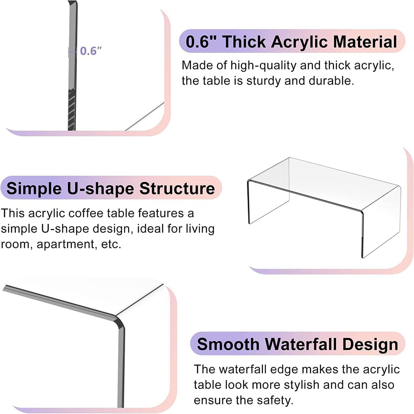 Dorm clear acrylic coffee table details