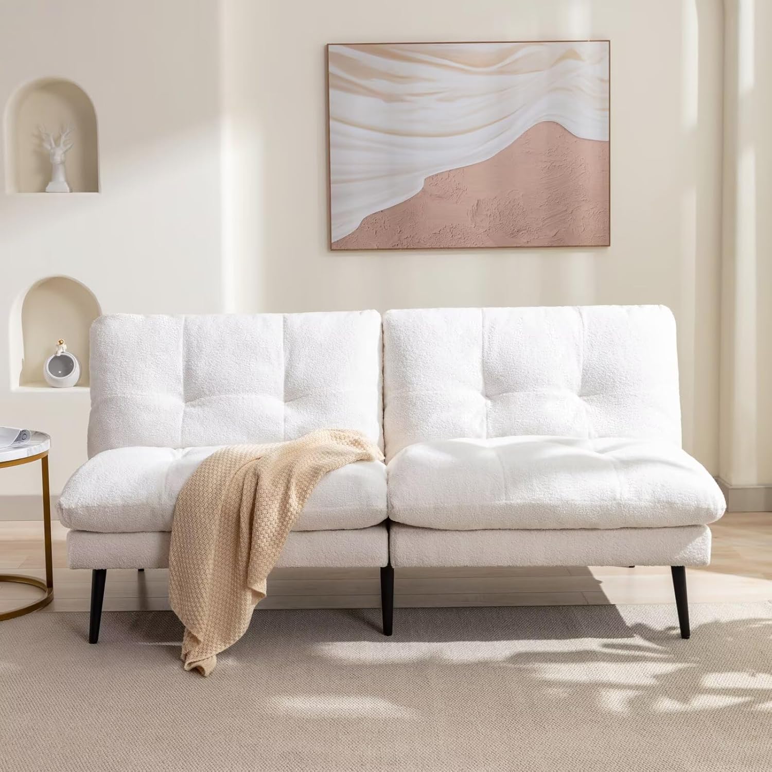 Dorm space saving sleeper tufted couch