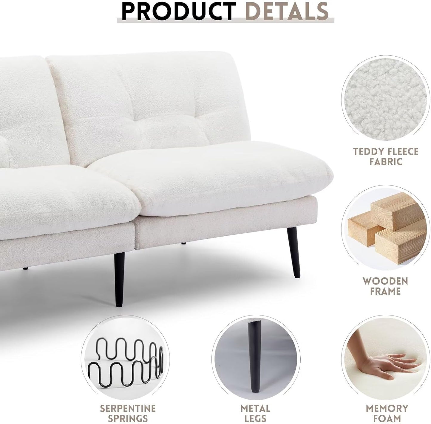 Dorm space saving sleeper tufted couch