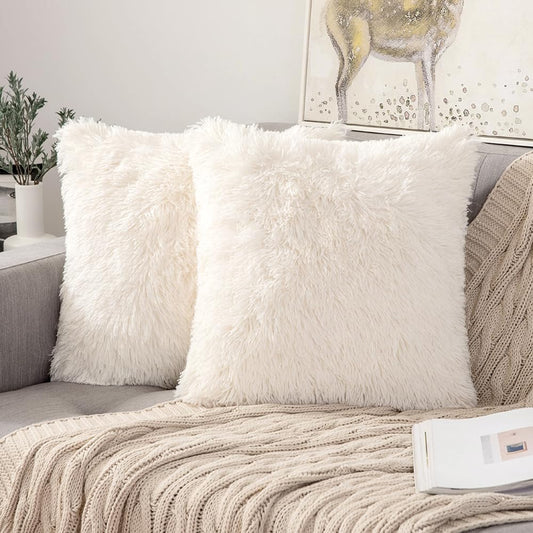 Dorm throw pillow furry cream