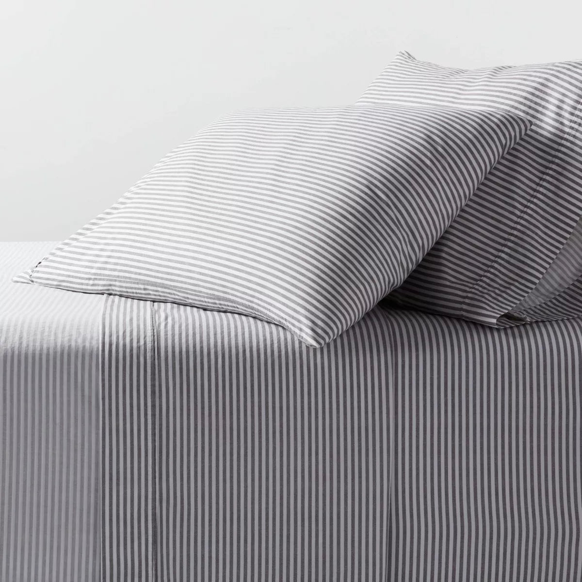 100% cotton percale, Target 350 thread count, twin xl dorm sheets in gray stripe