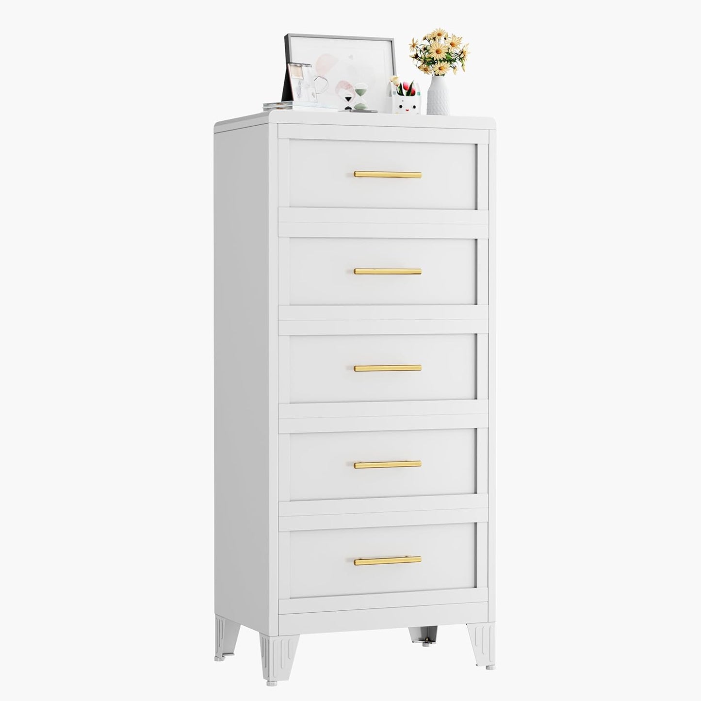 White metal, 7-drawer dorm nightstand with gold handles -  great for storage with glam and modern aesthetic dorm decor