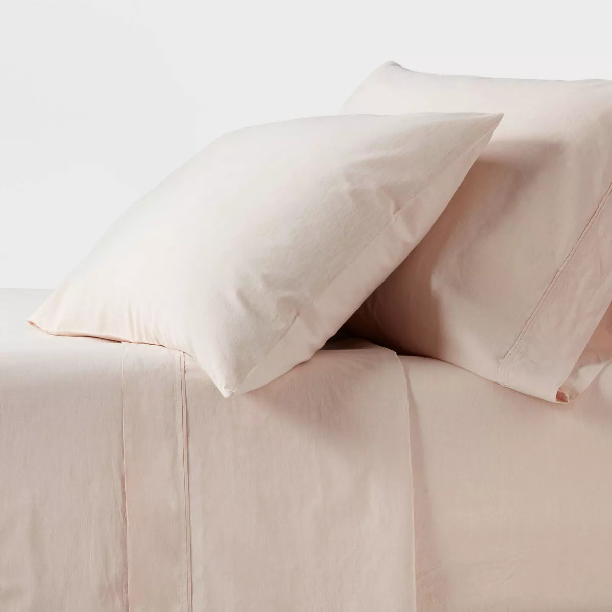 100% cotton percale, Target 350 thread count, twin xl dorm sheets in peach chambray