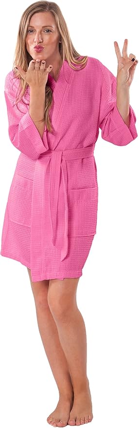 dorm waffle robe for women in hot pink