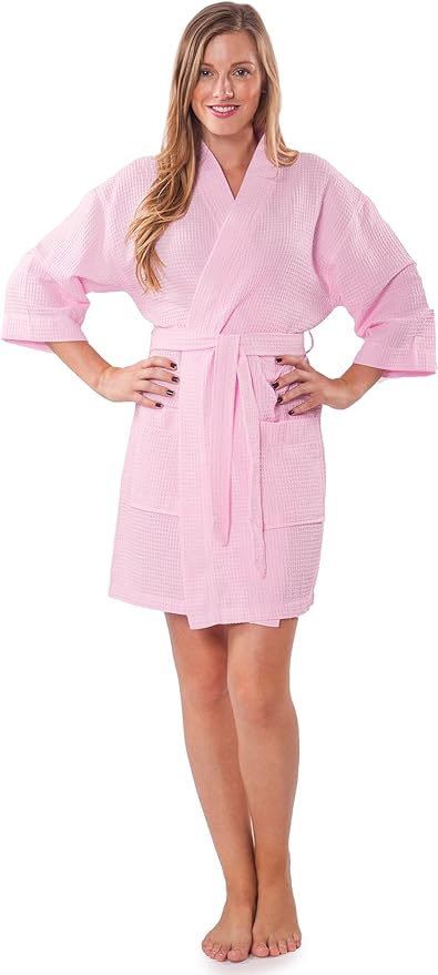 dorm waffle robe for women in light pink
