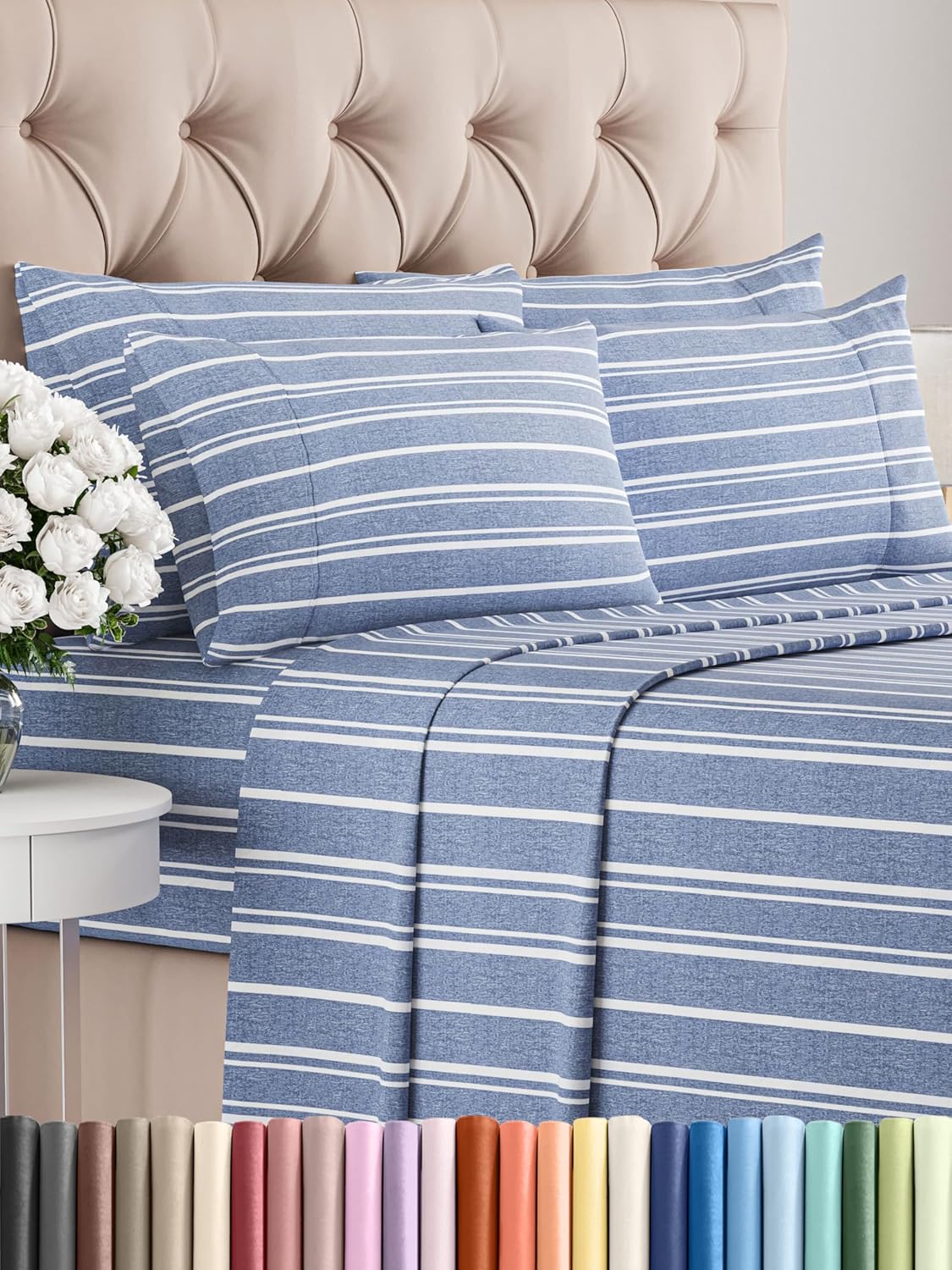 dorm bedding 4-piece sheet set in blue striped