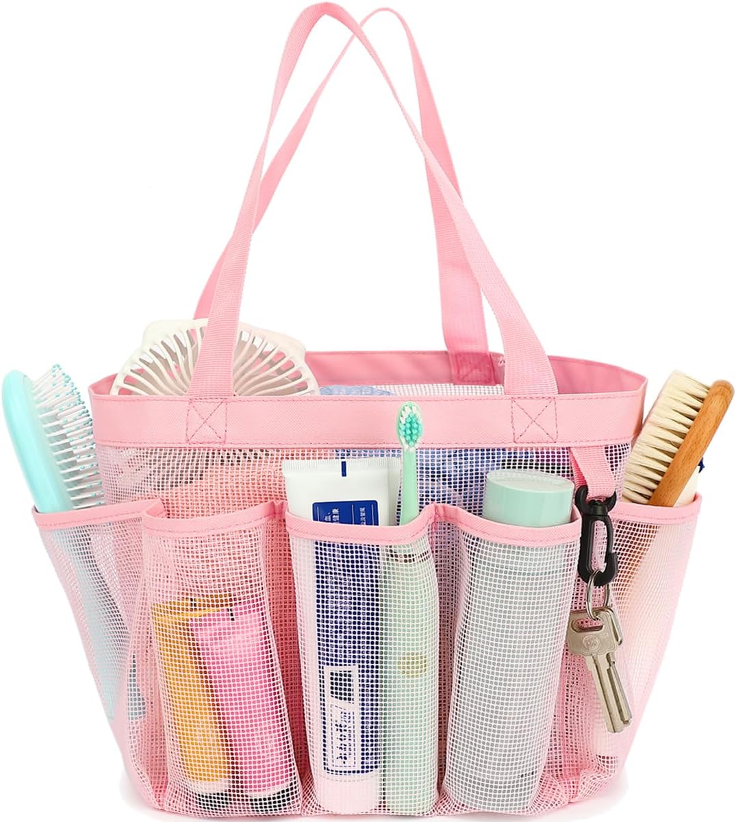Dorm shower caddy with long handles in pink