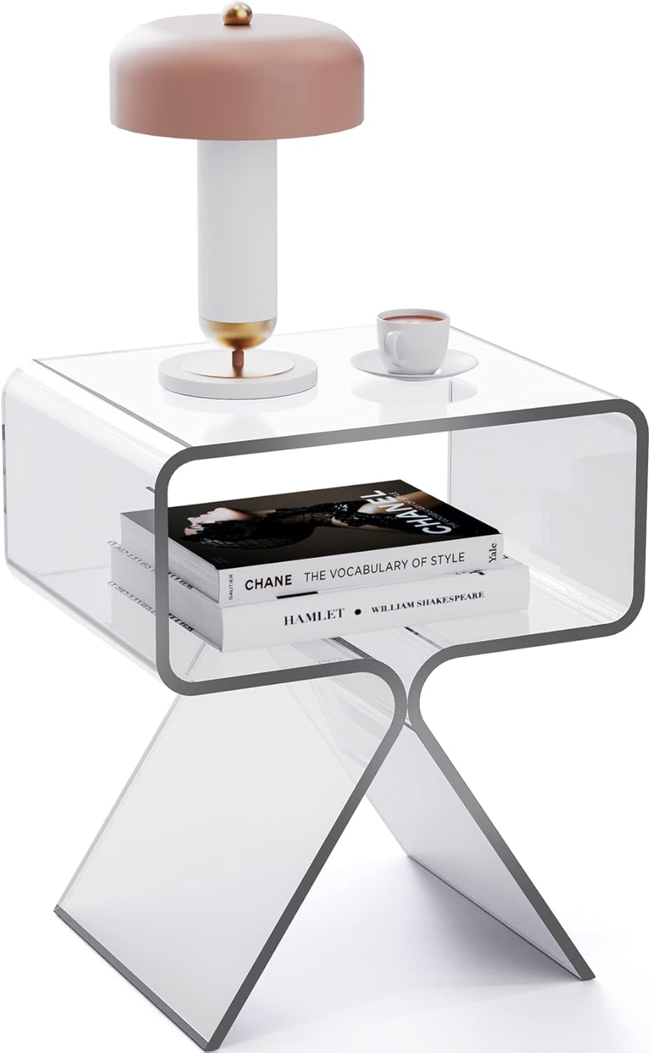 Modern dorm nightstand or side table in clear acrylic