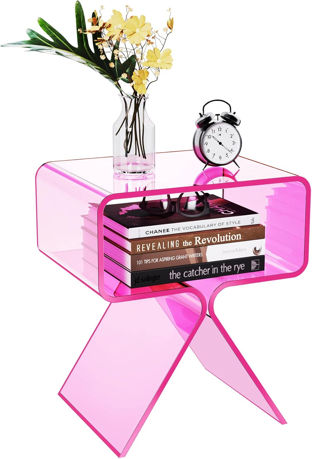 Modern dorm nightstand or side table in in pink acrylic