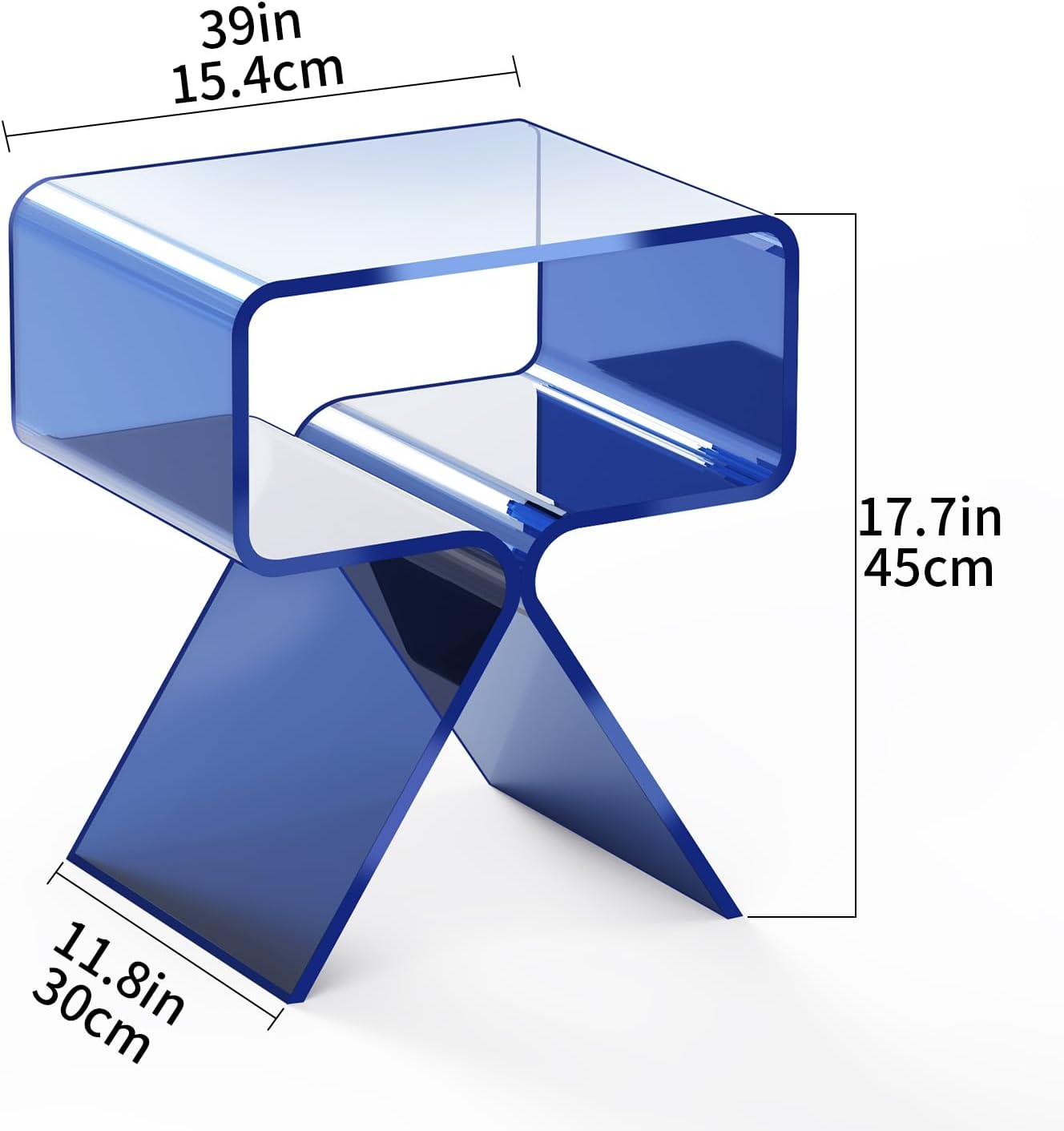 Small, modern dorm nightstand or side table in electric blue