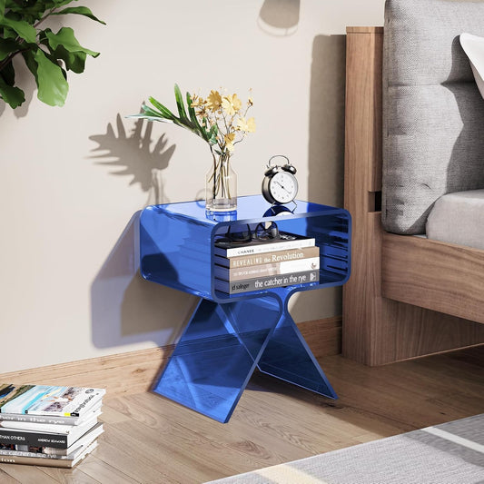Modern dorm nightstand or side table in electric blue
