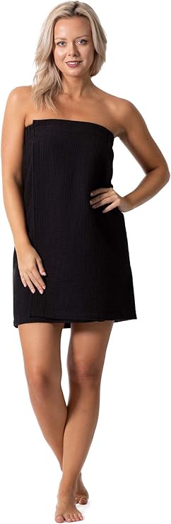 dorm waffle towel wrap short in black